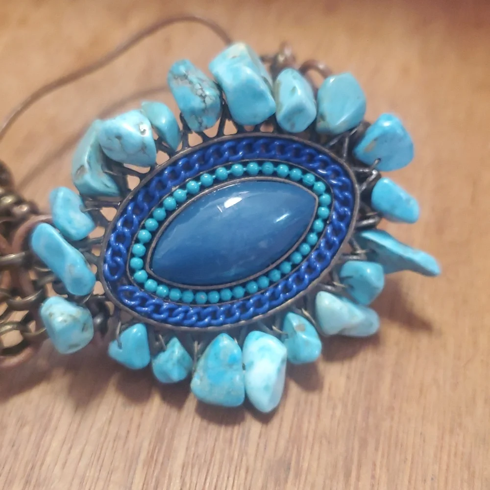 Turquoise Blue Stone Statement Bracelet - Women Jewelry D